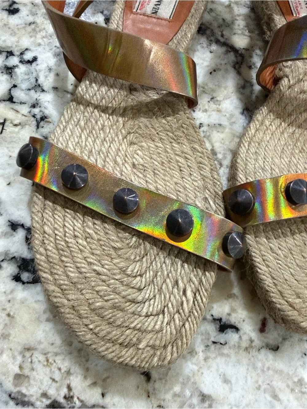 Lanvin Sz 41 (US10) Woven Espadrille Ankle-Strap Sandals in Iridescent Bronze